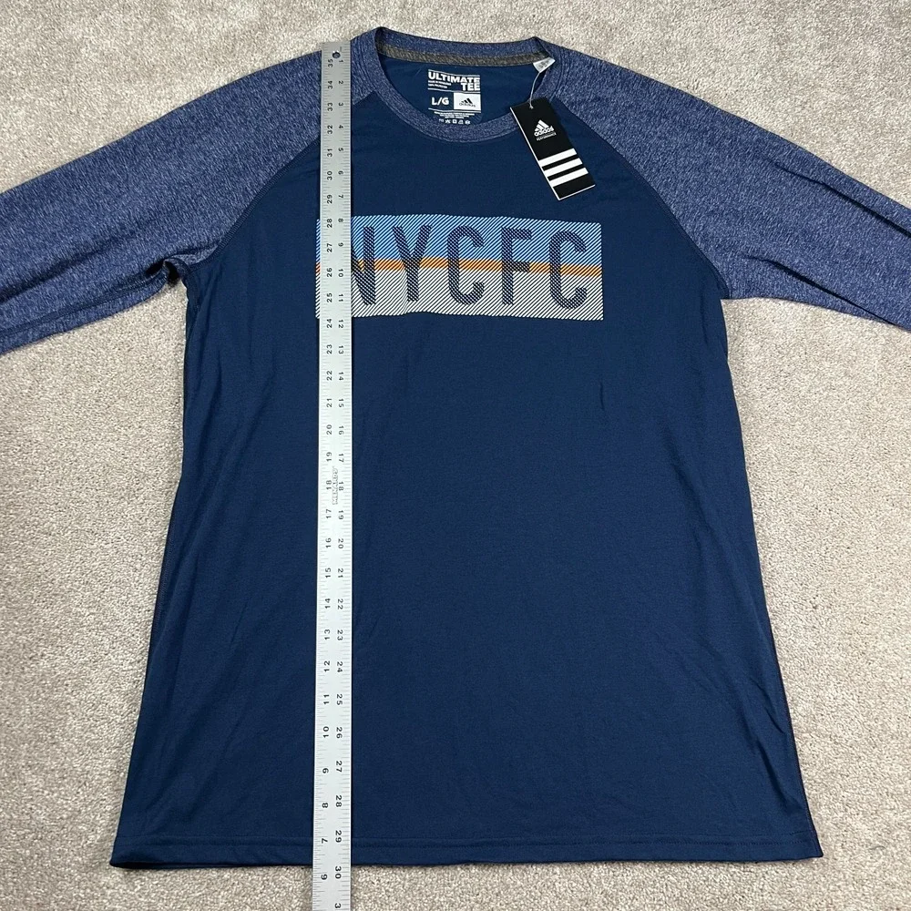 Adidas Mens Large Blue Crew Neck Long Sleeve Pullover NYCFC Performance Tee NWT‎